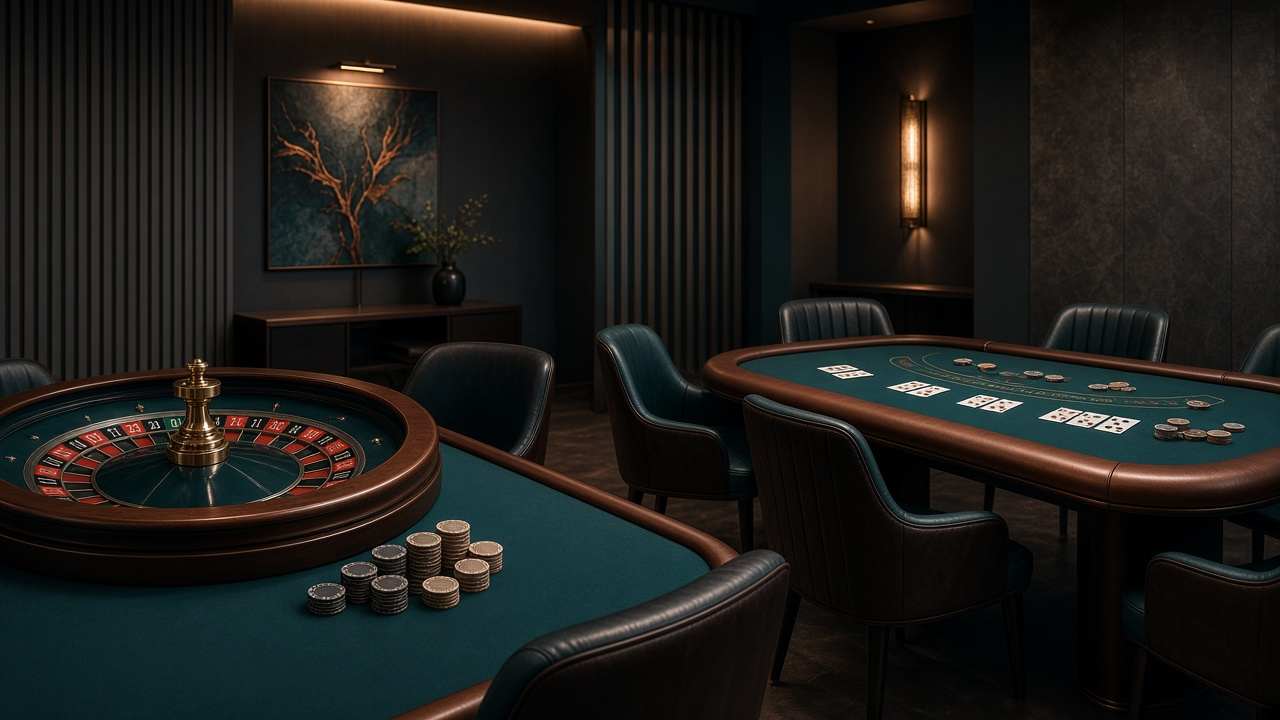 Casino de Grumble Bistro, avec roulette et table de blackjack